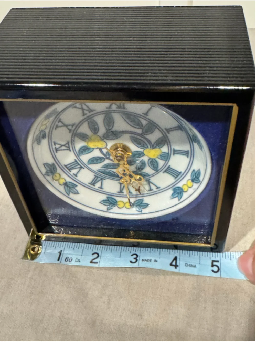 Unbranded Decorative Porcelain Painted Table Clock Black Blue & Gold